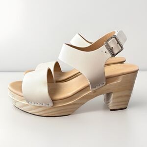 Anthropologie Nisolo All Day Open Toe Wooden Clog Heel Leather Size 7 NEW Bone